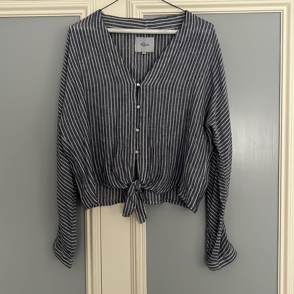 Rails Sloane Blue Linen Striped Front Tie Top NWOT - Picture 1 of 8